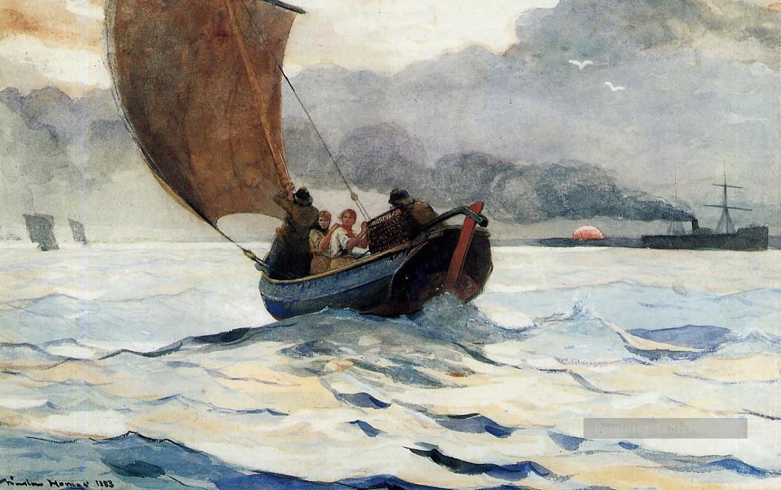 Bateaux de pêche de retour réalisme marine peintre Winslow Homer Peintures à l'huile